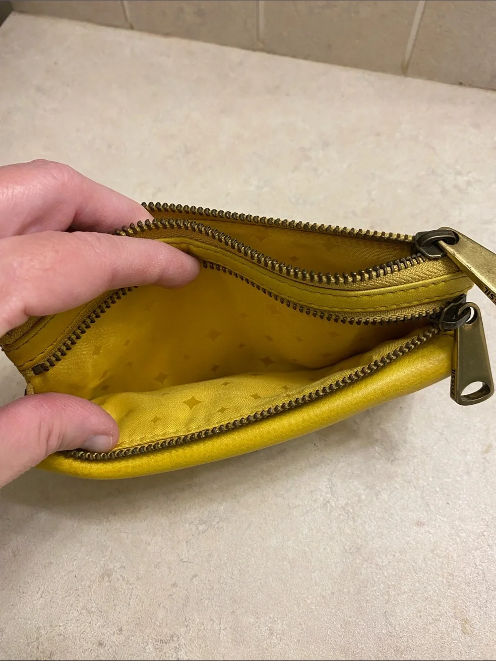 Fossil Bright Yellow Emory Leather Zip Pouch Wallet